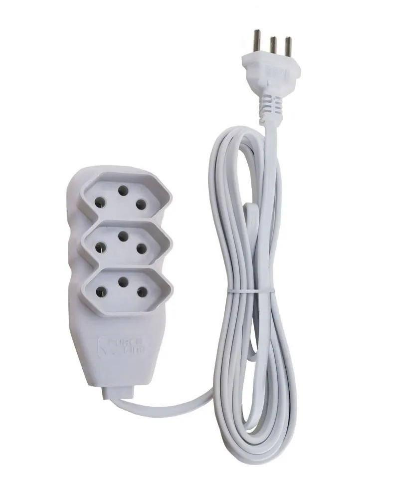 Extensão Elétrica Slim 3 Tomadas 10A Tripolar 3m Branco Force Line