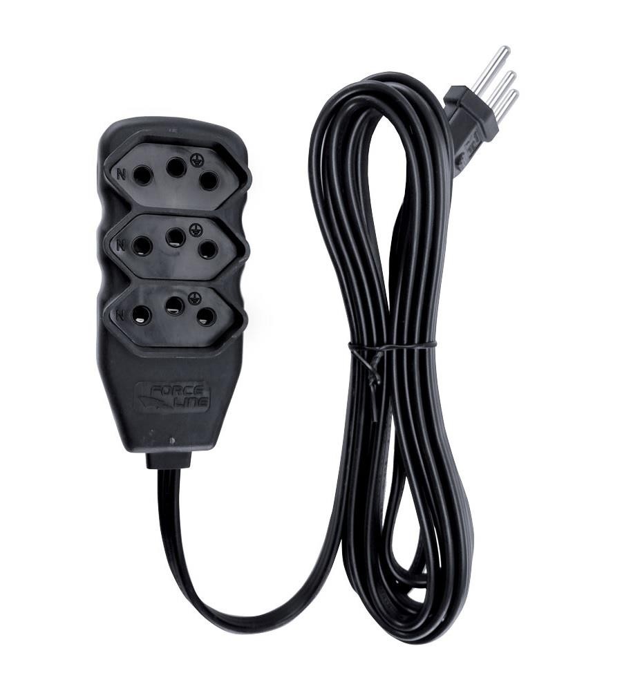 Extensão Elétrica Slim 3 Tomadas 10A Tripolar 3m Preto Force Line