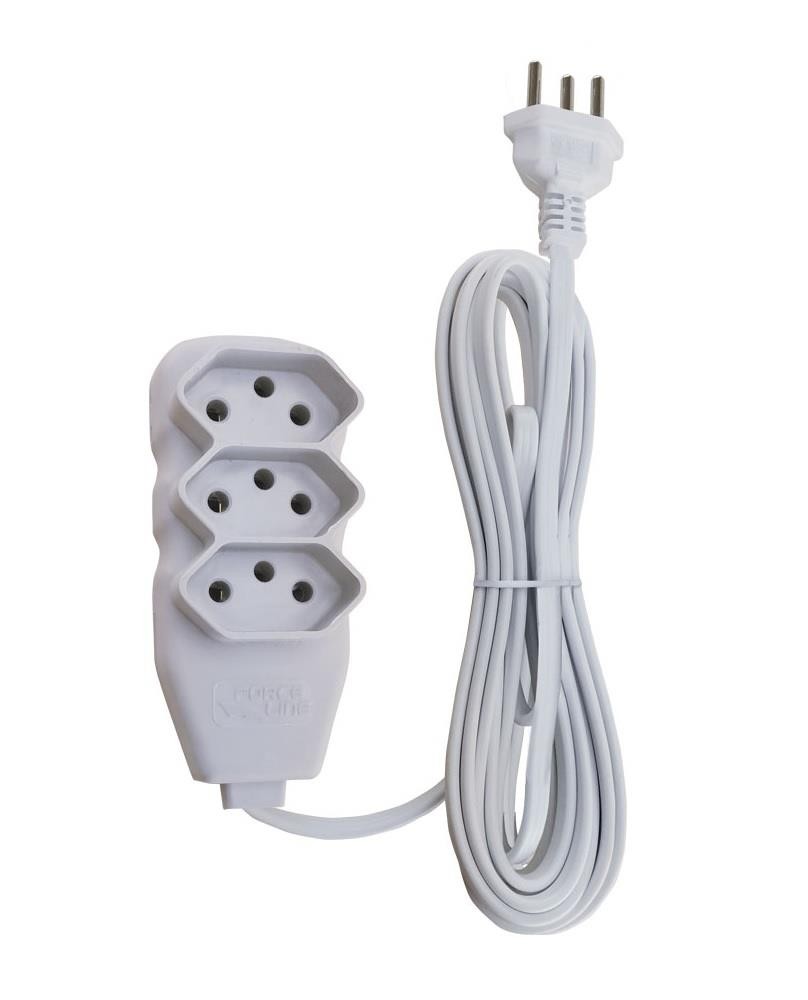 Extensão Elétrica Slim 3 Tomadas 10A Tripolar 5m Branco Force Line