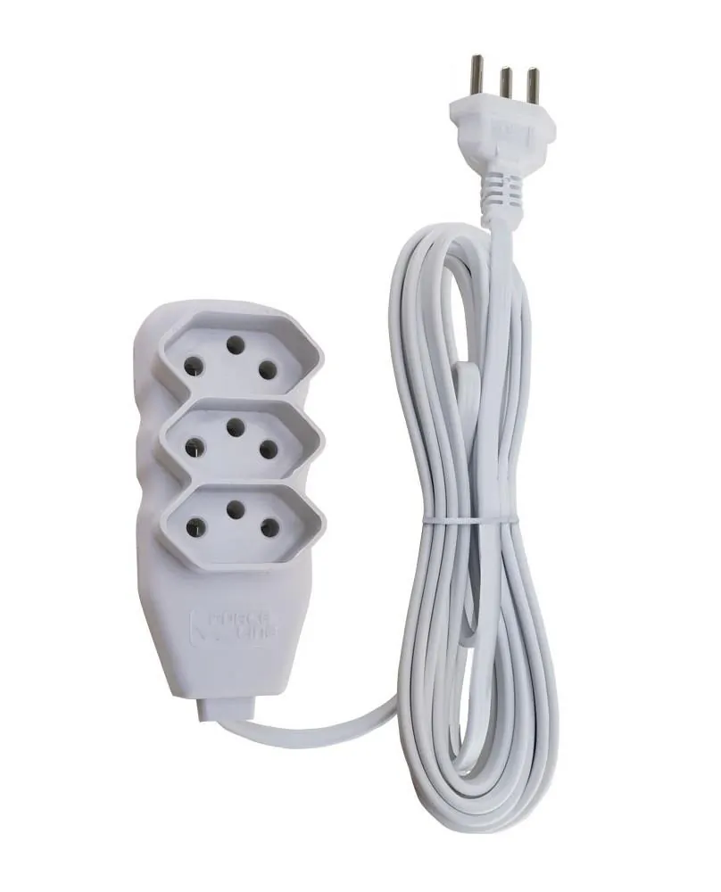 Extensão Elétrica Slim 3 Tomadas 10A Tripolar 5m Branco Force Line