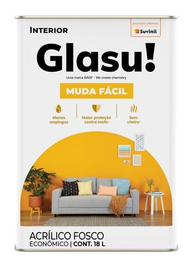 Tinta Acrílica Fosco Econômico Branco Muda Fácil 18L Glasu