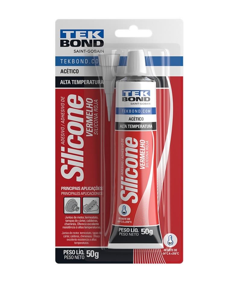 Adesivo Silicone Acético Alta Temperatura Vermelho 50g Tekbond