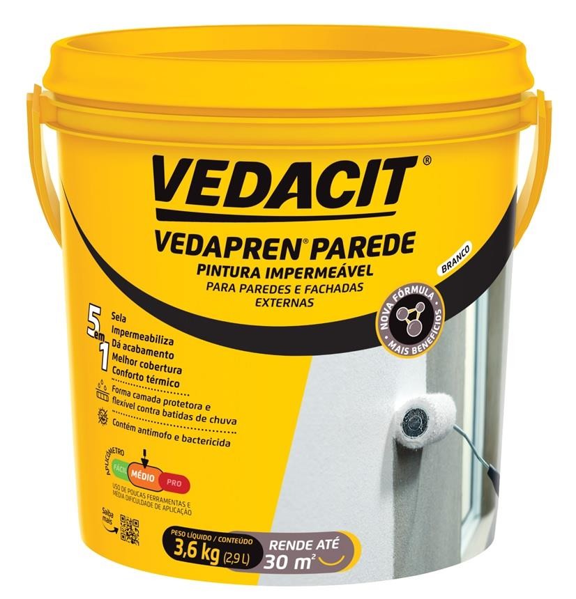 Tinta / Pintura Acrílica Impermeável Vedapren Parede Branco 3,6kg Vedacit