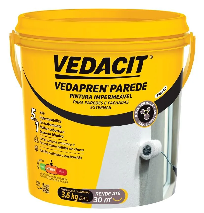 Tinta / Pintura Acrílica Impermeável Vedapren Parede Branco 3,6kg Vedacit