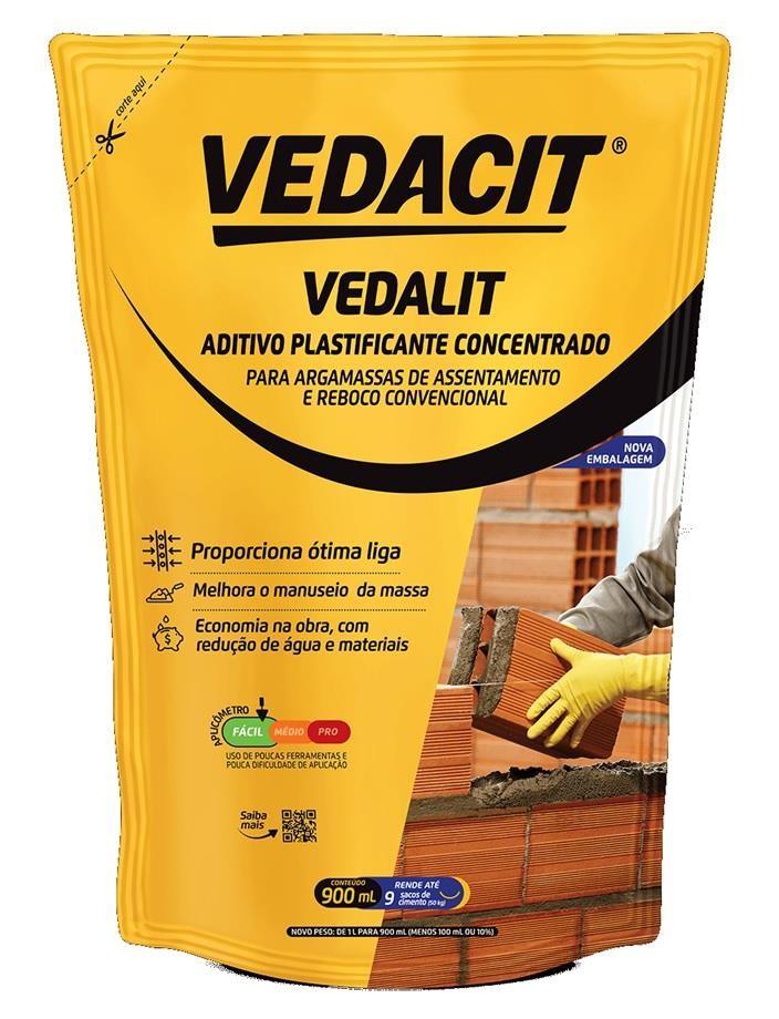 Aditivo Plastificante Concentrado p/ Reboco Vedalit 0,9L Vedacit