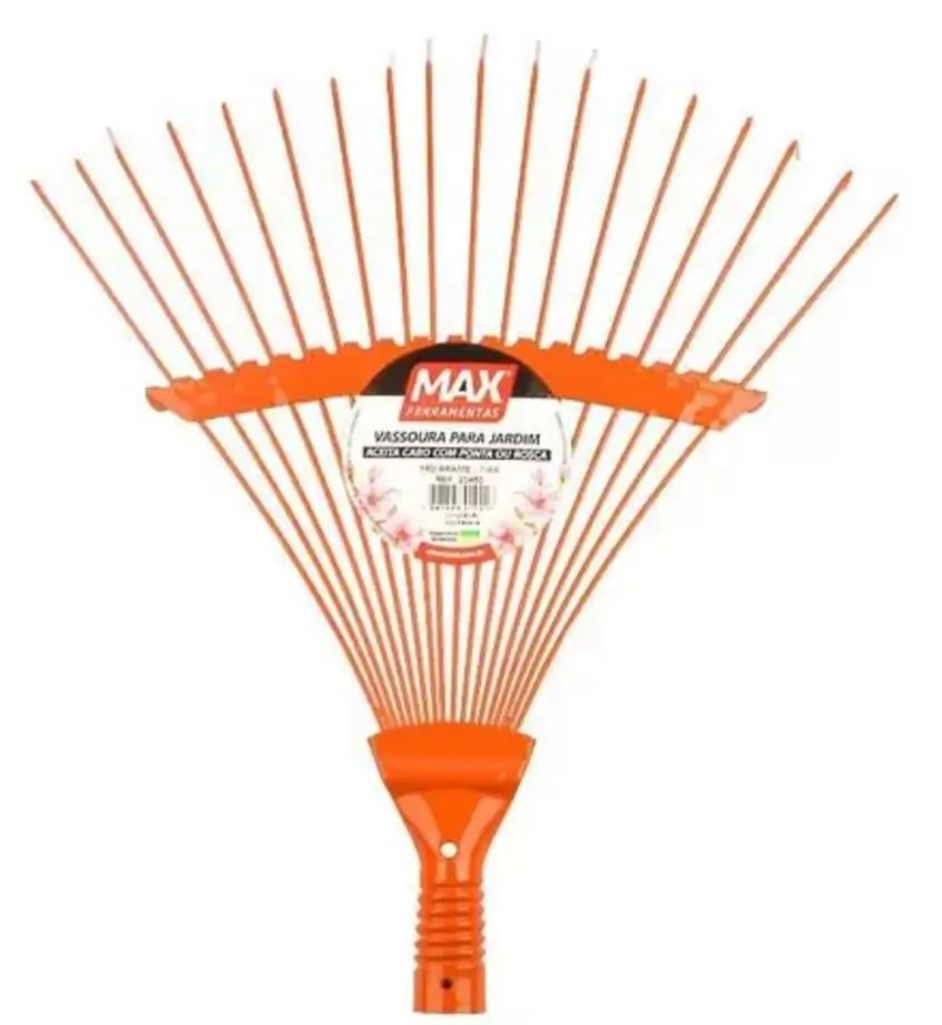 Vassoura de Aço Carbono p/ Grama Jardim Regulável 18 Dentes Max