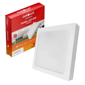Plafon / Painel Super LED Quadrada de Sobrepor 36W Bivolt Branca Neutra 4000K Ourolux