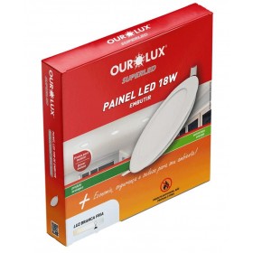 Luminária Painel Super LED Redonda Embutir 18W Bivolt Branca 6500K Ourolux