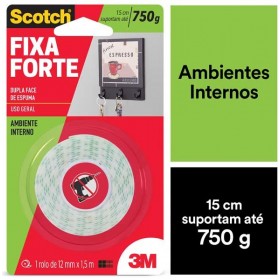 Fita Dupla Face Fixa Forte Espuma 12mm x 1,5m Scotch 3M