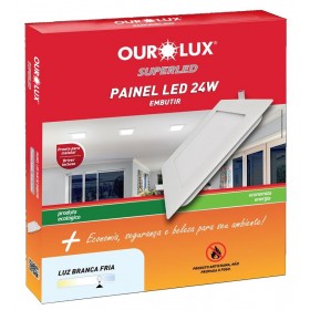 Luminária Painel Super LED Quadrada Embutir 24W Bivolt Amarela 2700K Ourolux