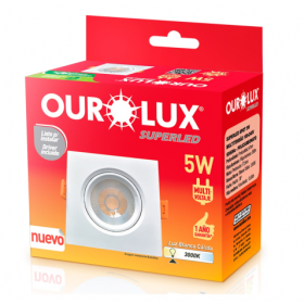 Spot Super LED Quadrado Embutir 5W Branco Morno 3000K Bivolt Ourolux