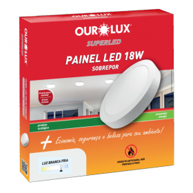 Luminária Painel Super LED Redonda Sobrepor 18W Bivolt Branca 6500K Ourolux