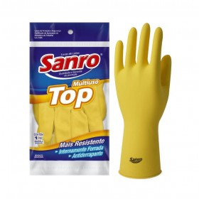 Luva de Látex Amarela p/ Limpeza Multiuso Top Tamanho M Sanro