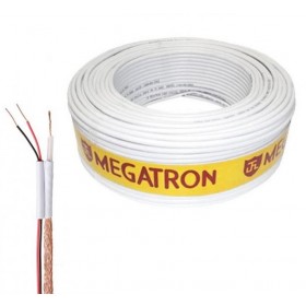 Cabo Coaxial Flexível Branco 4mm c/ Alimentador 100m p/ CFTV