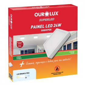 Luminária Painel Super LED Quadrada Sobrepor 24W Bivolt Amarela 2700K Ourolux