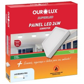 Luminária Painel Super LED Quadrada Sobrepor 24W Bivolt Branca 6500K Ourolux