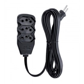 Extensão Elétrica Slim 3 Tomadas 10A Tripolar 5m Preto Force Line
