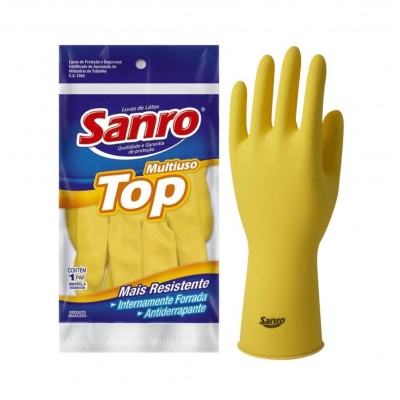 Luva de Látex Amarela p/ Limpeza Multiuso Top Tamanho XG Sanro