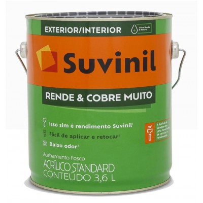 Tinta Acrílico Fosco Standard Rende Cobre Muito Branco 3,6L Suvinil