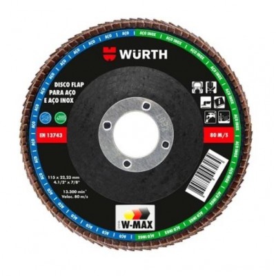 Disco de Lixa Flap 4.1/2" 115mm Grão 120 p/ Aço e Aço Inox Wurth