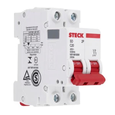 Disjuntor Bipolar DIN Curva C 20A Steck