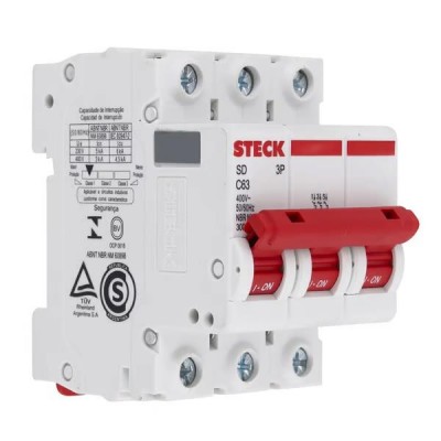 Disjuntor Tripolar DIN Curva C 63A Steck