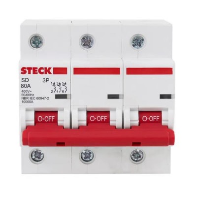 Disjuntor Tripolar DIN Curva C 80A Steck