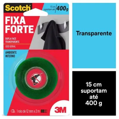 Fita Dupla Face Fixa Forte Transparente 12mm x 2m Scotch 3M