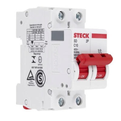 Disjuntor Bipolar DIN Curva C 10A Steck