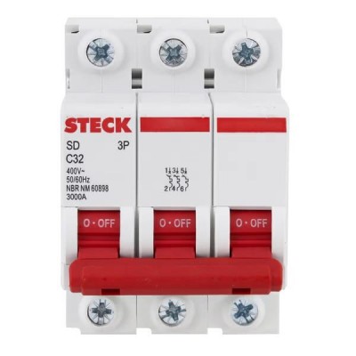 Disjuntor Tripolar DIN Curva C 32A Steck