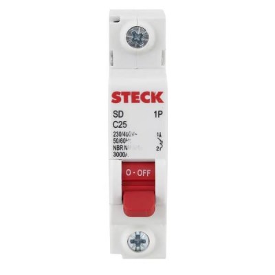 Disjuntor Unipolar DIN Curva C 25A Steck