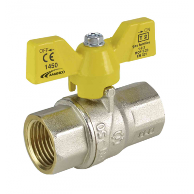 Válvula Esfera Reta p/ Gás Fêmea / Fêmea Borboleta BSP 3/4" Emmeti