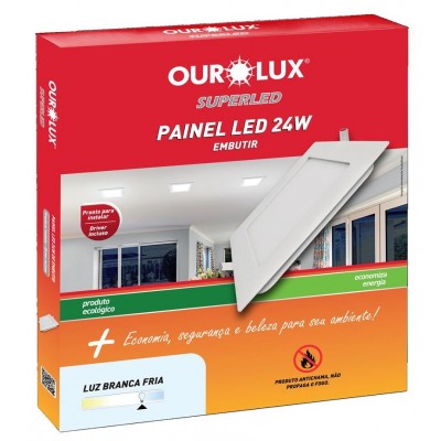 Luminária Painel Super LED Quadrada Embutir 24W Bivolt Amarela 2700K Ourolux