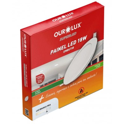 Luminária Painel Super LED Redonda Embutir 18W Bivolt Branca 6500K Ourolux