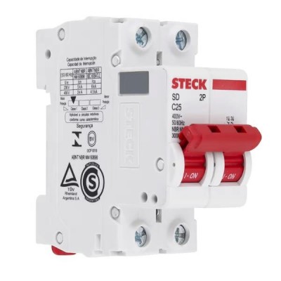Disjuntor Bipolar DIN Curva C 25A Steck