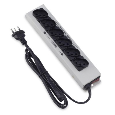 Filtro De Linha Metálico c/ Abas e 06 Tomadas Bivolt Forceline