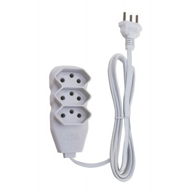 Extensão Elétrica Slim 3 Tomadas 10A Tripolar 1m Branco Force Line