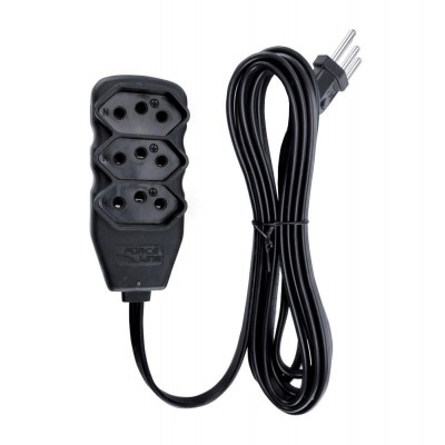 Extensão Elétrica Slim 3 Tomadas 10A Tripolar 1m Preto Force Line