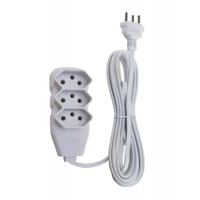 Extensão Elétrica Slim 3 Tomadas 10A Tripolar 5m Branco Force Line